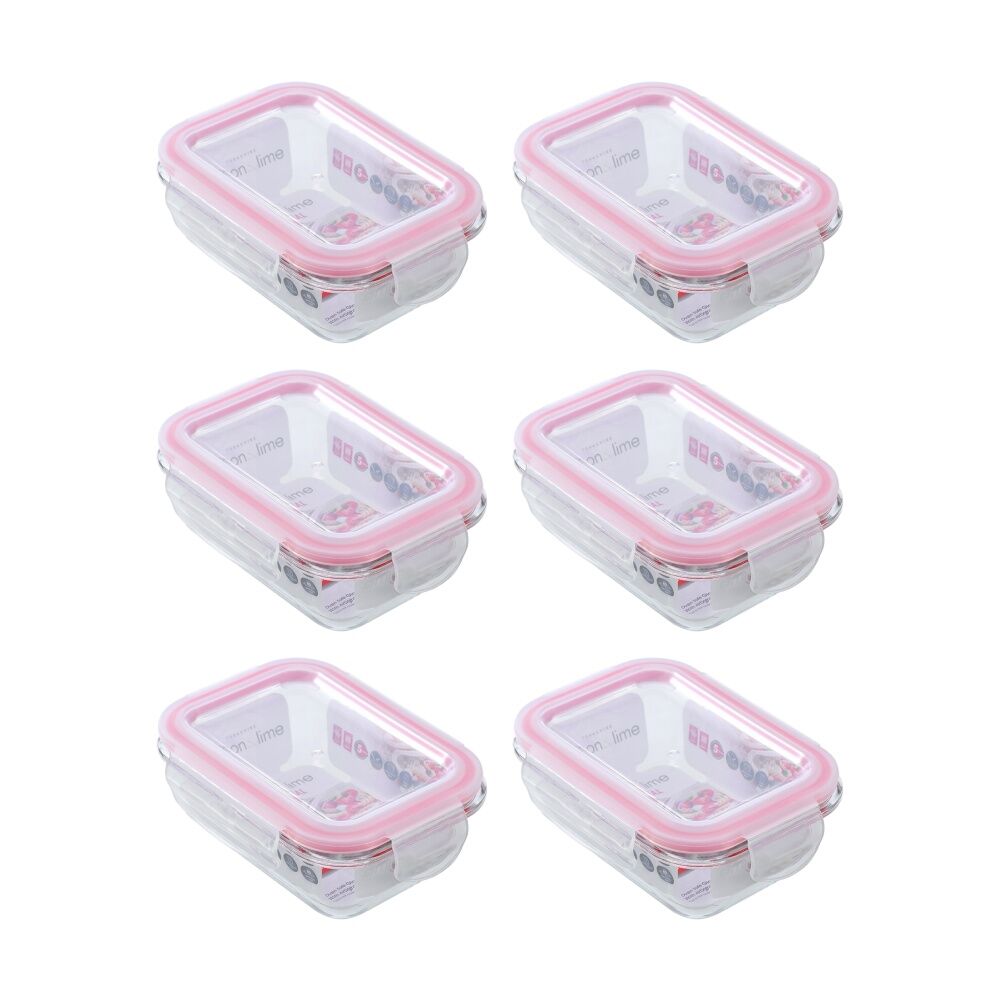 6PK Lemon And Lime Yorkshire Glass Clip Seal Reusable Food Container 370ml