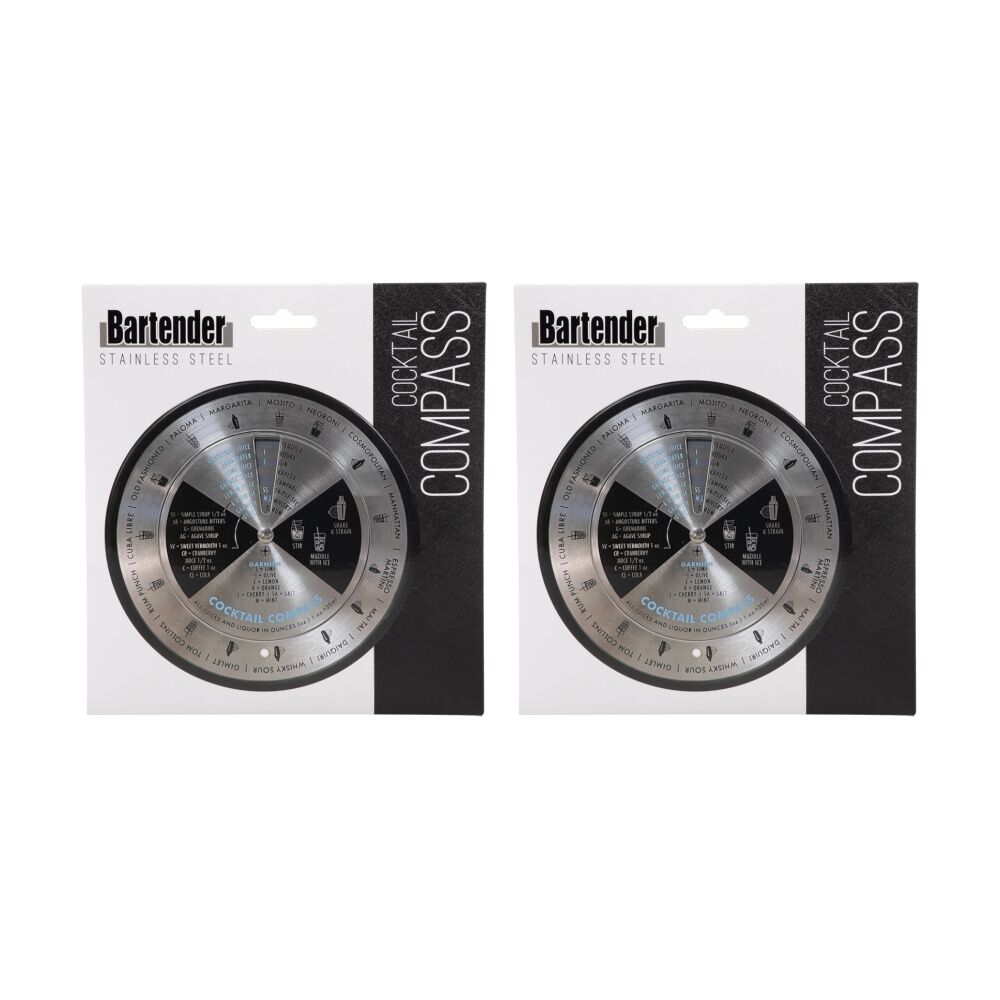 2PK Bartender Stainless Steel Cocktail Compass Bar Tool W/ 15 Recipes