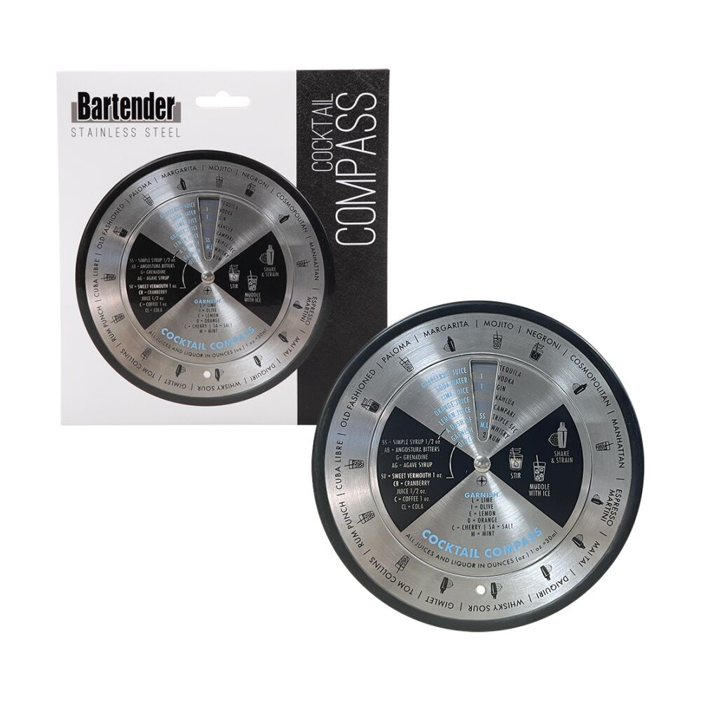 2PK Bartender Stainless Steel Cocktail Compass Bar Tool W/ 15 Recipes