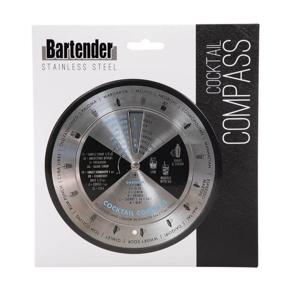 2PK Bartender Stainless Steel Cocktail Compass Bar Tool W/ 15 Recipes