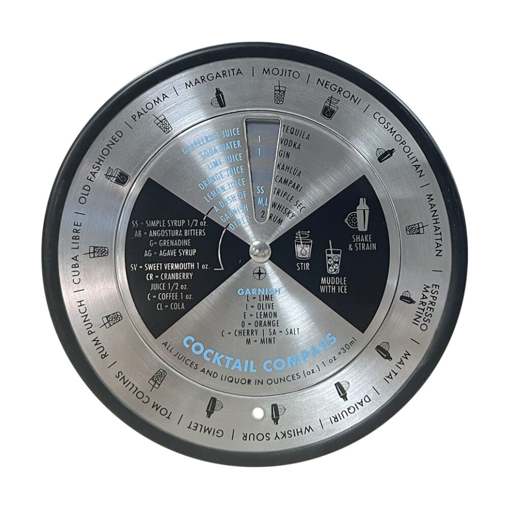 2PK Bartender Stainless Steel Cocktail Compass Bar Tool W/ 15 Recipes