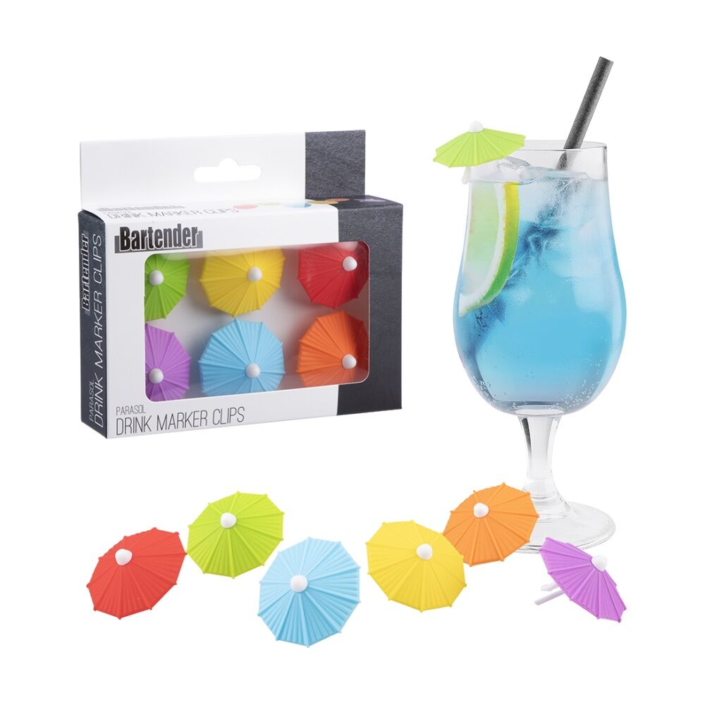 3x 6pc Bartender Reusable Drink Marker Parasol Clips Multi-Coloured