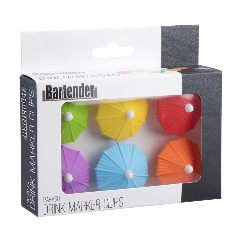 6x 6pc Bartender Reusable Drink Marker Parasol Clips Multi-Coloured