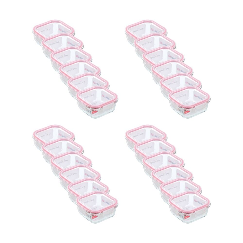 24x Lemon And Lime Yorkshire Glass Square Clip Seal Food Storage Container 500ml