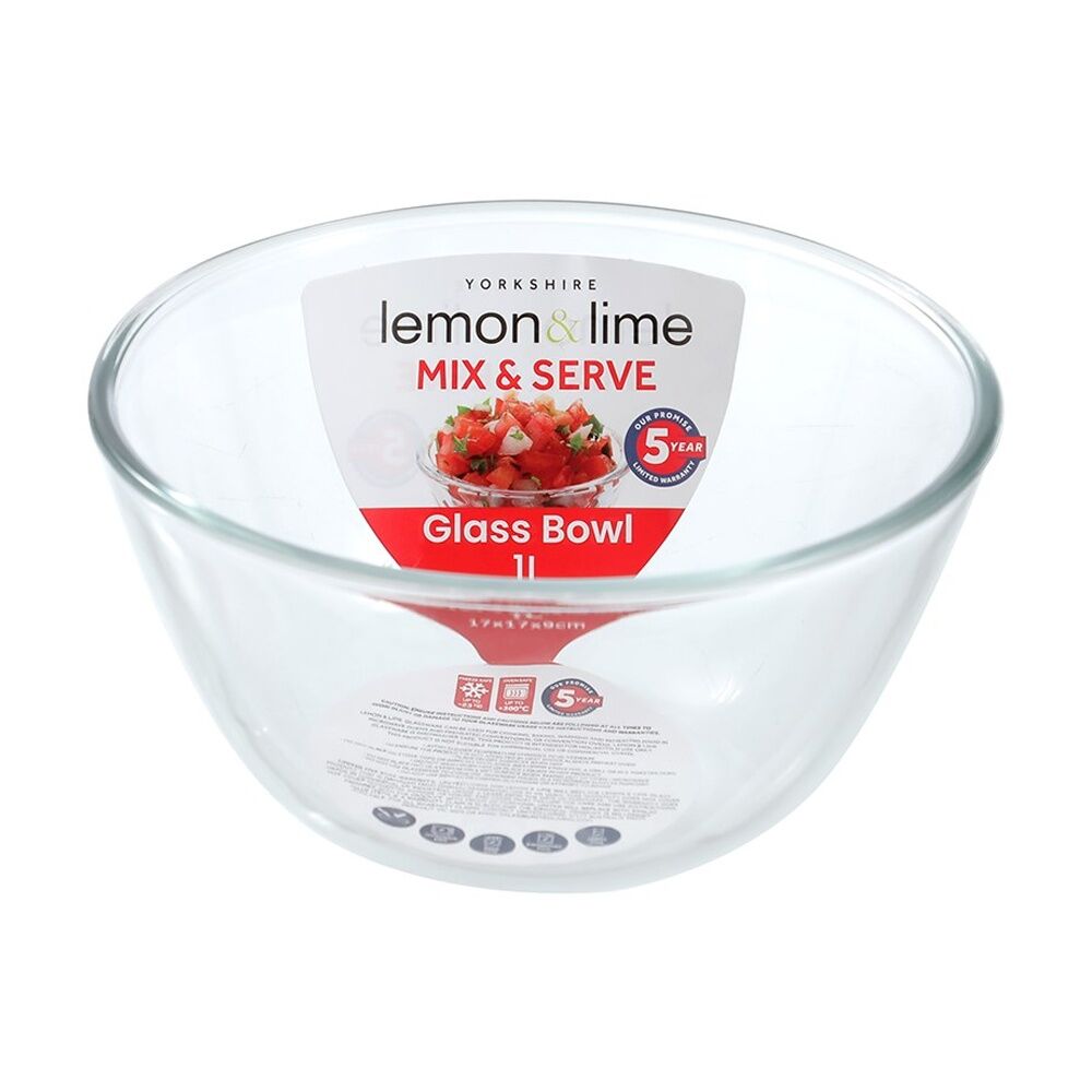 12x Lemon And Lime Yorkshire Glass Cooking Food Mixing Bowl 17x17x9cm 1L
