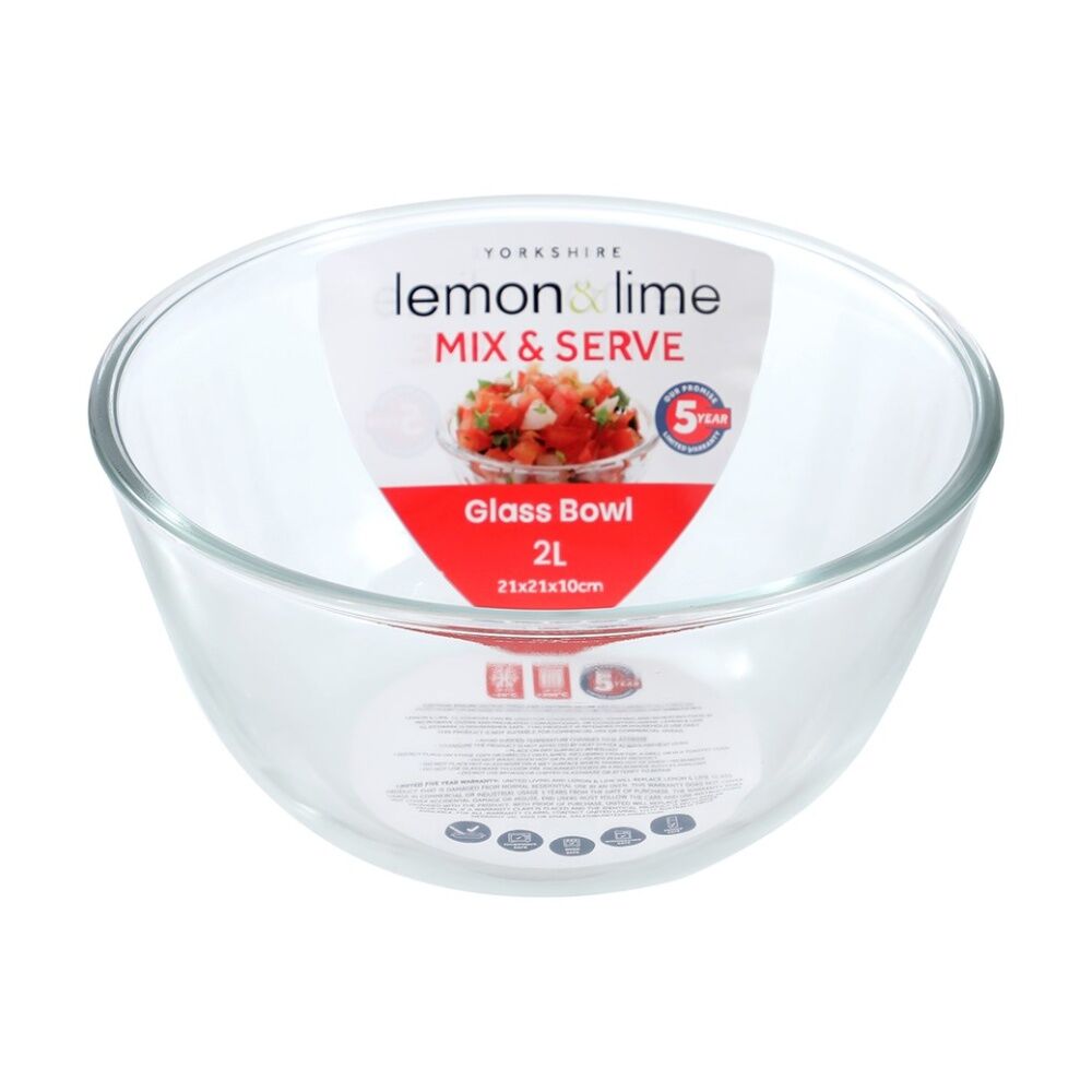6x Lemon And Lime Yorkshire Glass Cooking Food Mixing Bowl 21x21x10cm 2L