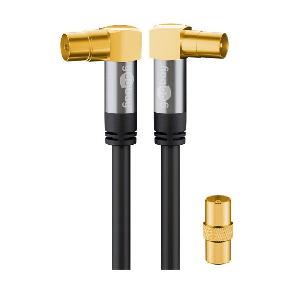 2PK Goobay Antenna Cable 135 dB M/F with Adapter 1M Digital TV Reception - Black