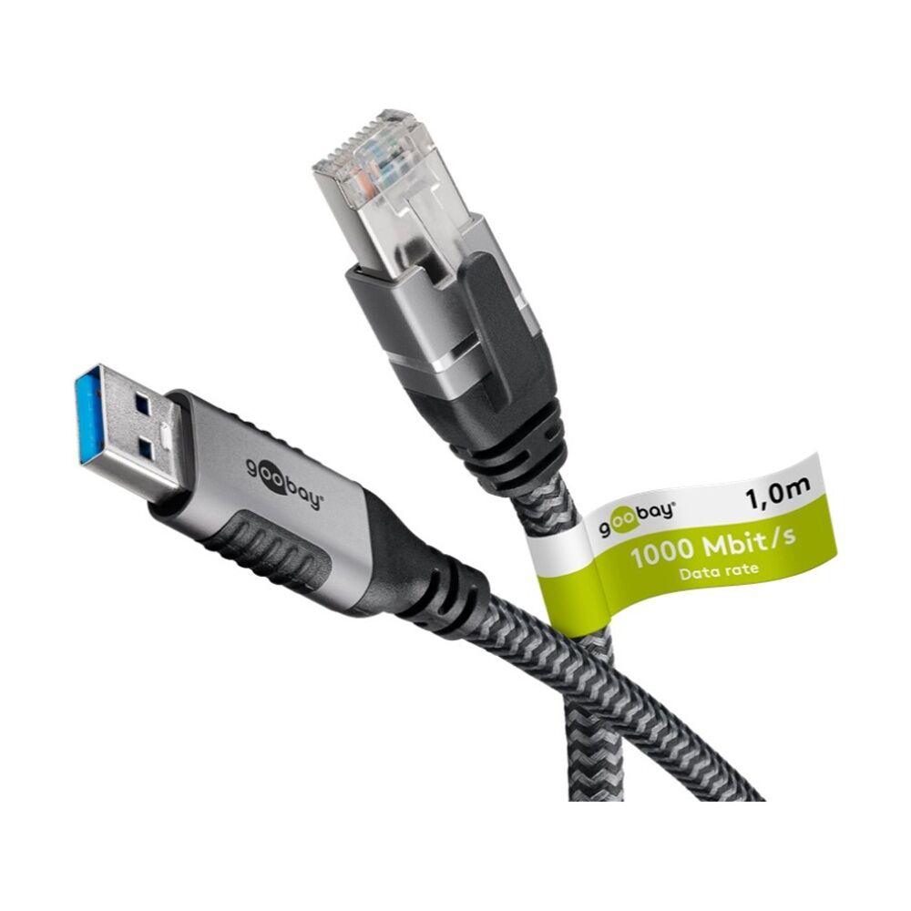 2PK Goobay GooBay USB-A 3.0 to RJ45 Ethernet Cable 2m Network Adapter - Black