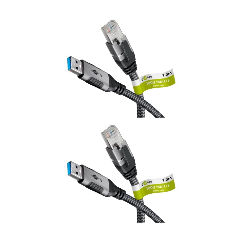 2PK Goobay GooBay USB-A 3.0 to RJ45 Ethernet Cable 3m CAT 6 - Black