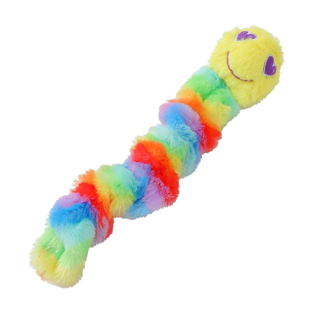 12x Paws And Claws Soft Stretchy Plush Worm Dog Chew/Cuddle/Tug Toy Rainbow