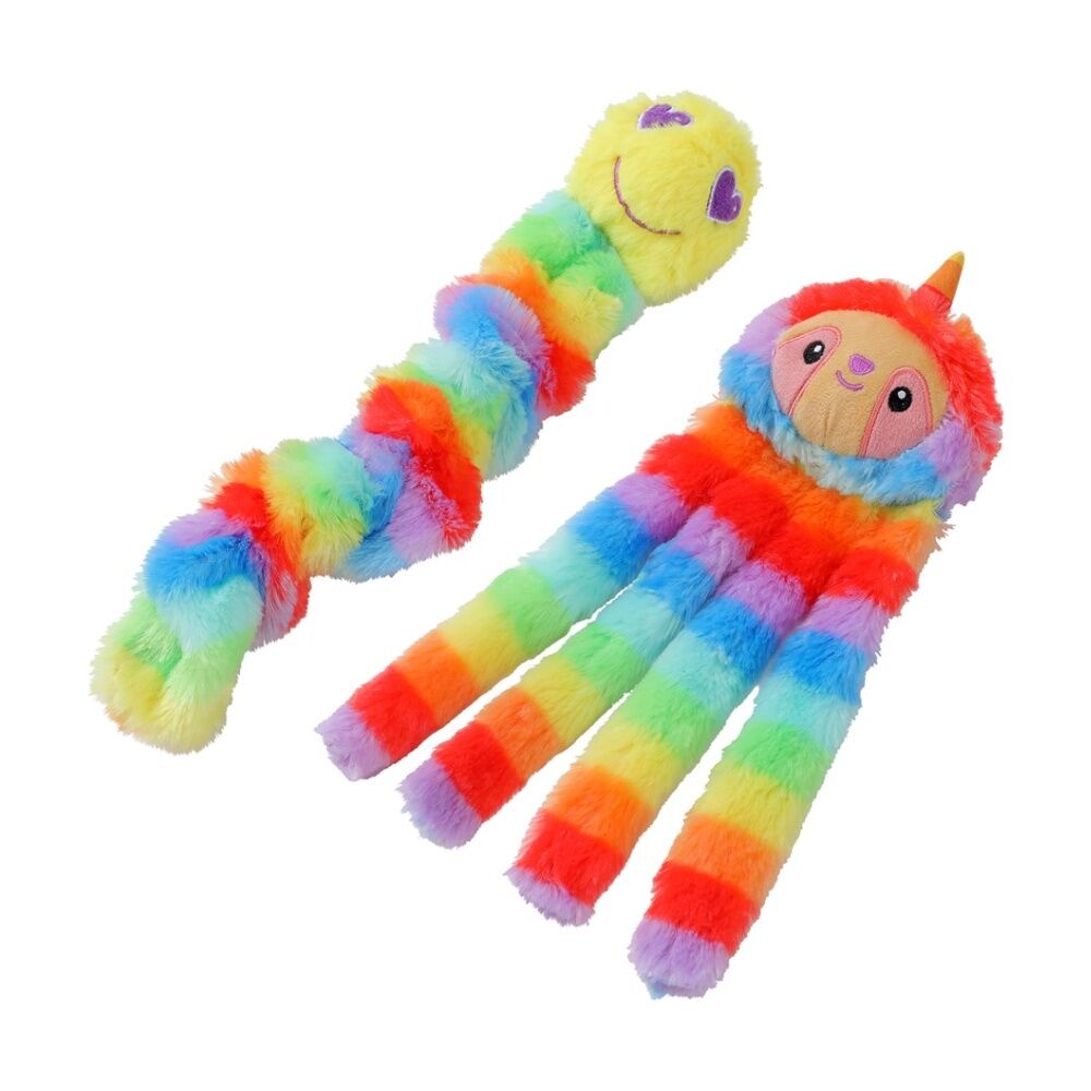 12x Paws And Claws Soft Stretchy Plush Worm Dog Chew/Cuddle/Tug Toy Rainbow
