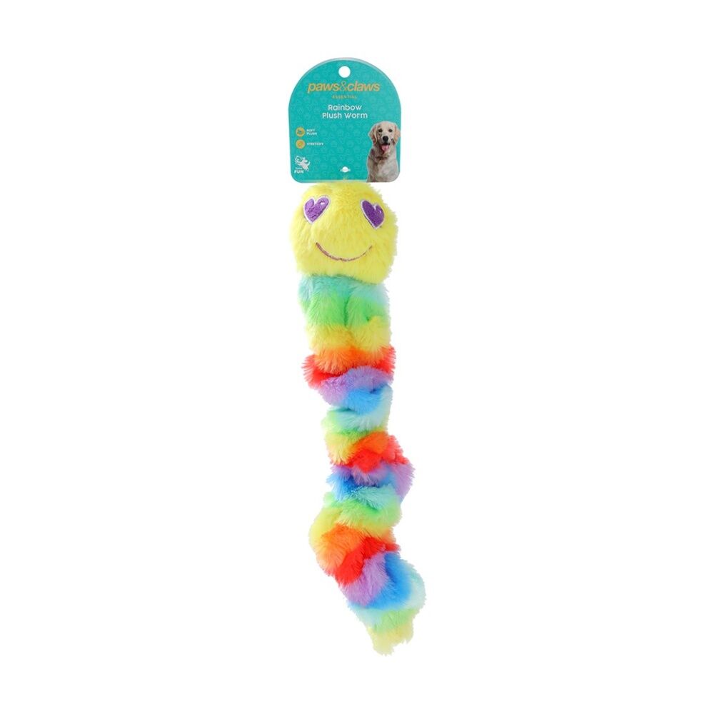6x Paws And Claws Soft Stretchy Plush Worm Dog Chew/Cuddle/Tug Toy Rainbow