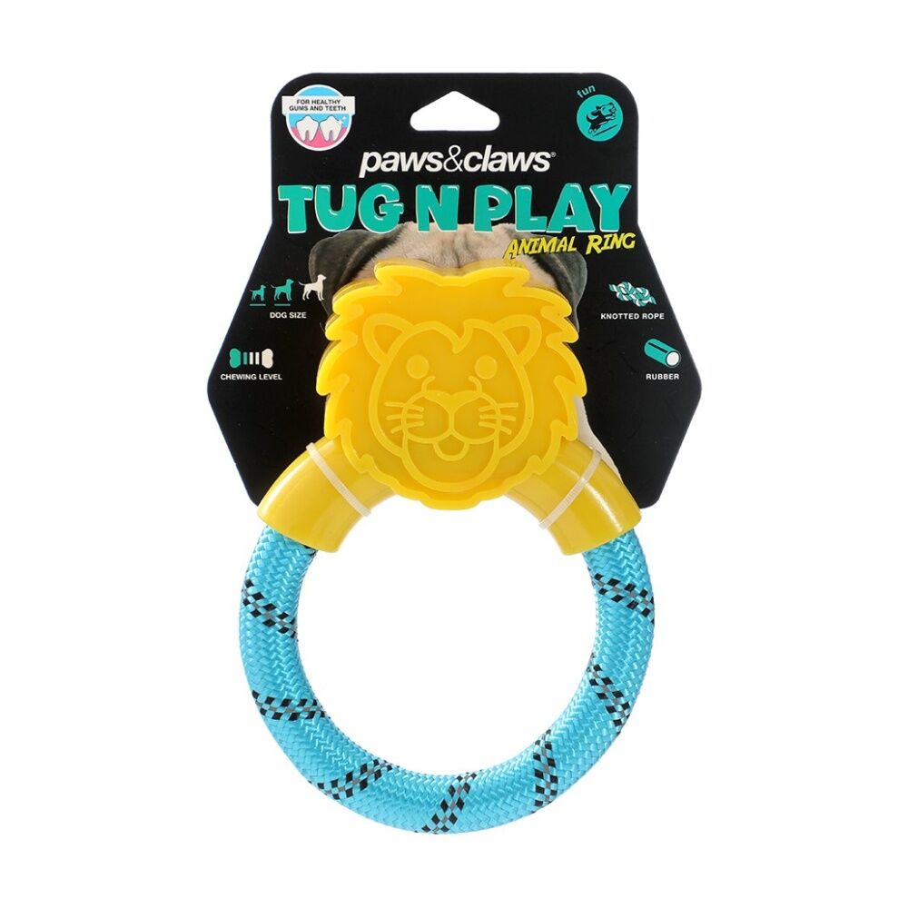 12x Paws And Claws TPR Animal Ring Tugger Dog Chew/Tug Toy 16x12cm Assorted