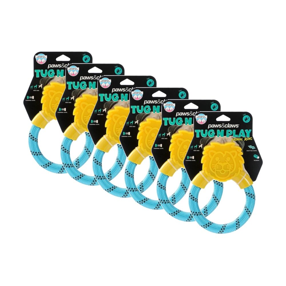 6x Paws And Claws TPR Animal Ring Tugger Dog Chew/Tug Toy 16x12cm Assorted