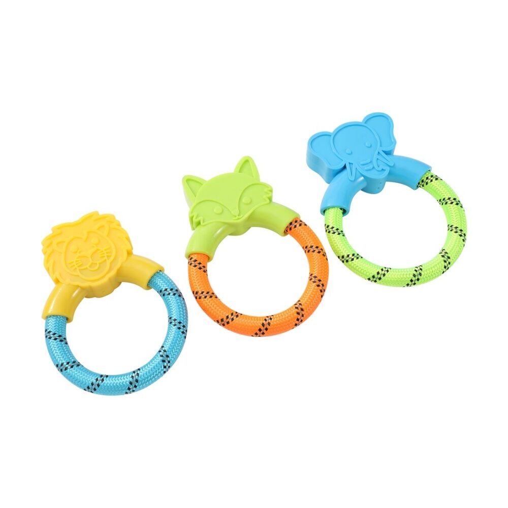6x Paws And Claws TPR Animal Ring Tugger Dog Chew/Tug Toy 16x12cm Assorted