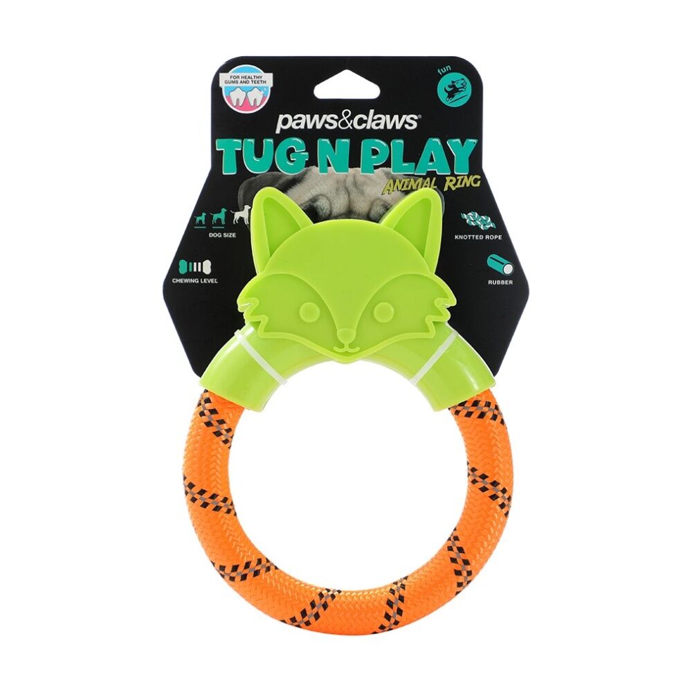 6x Paws And Claws TPR Animal Ring Tugger Dog Chew/Tug Toy 16x12cm Assorted