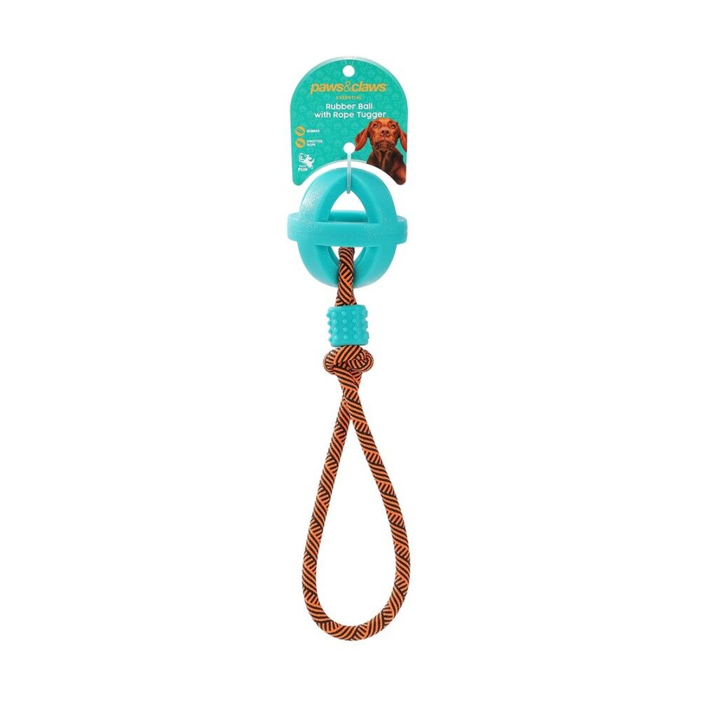 6PK Paws And Claws Pet Dog Toy TPR Ball With Rope Durable Assorted 36x6cm