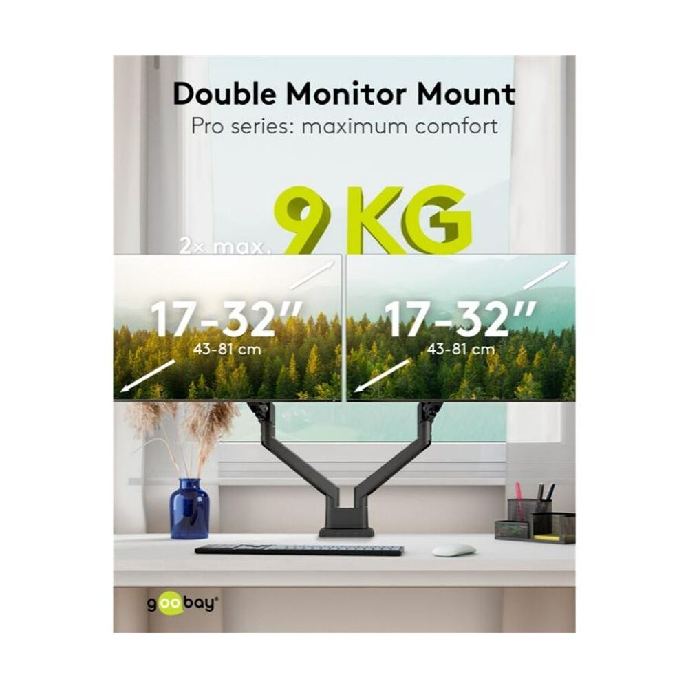 Goobay Monitor Mount Dual Gas PRO 17-32 Ergonomic Desk Arm - Black