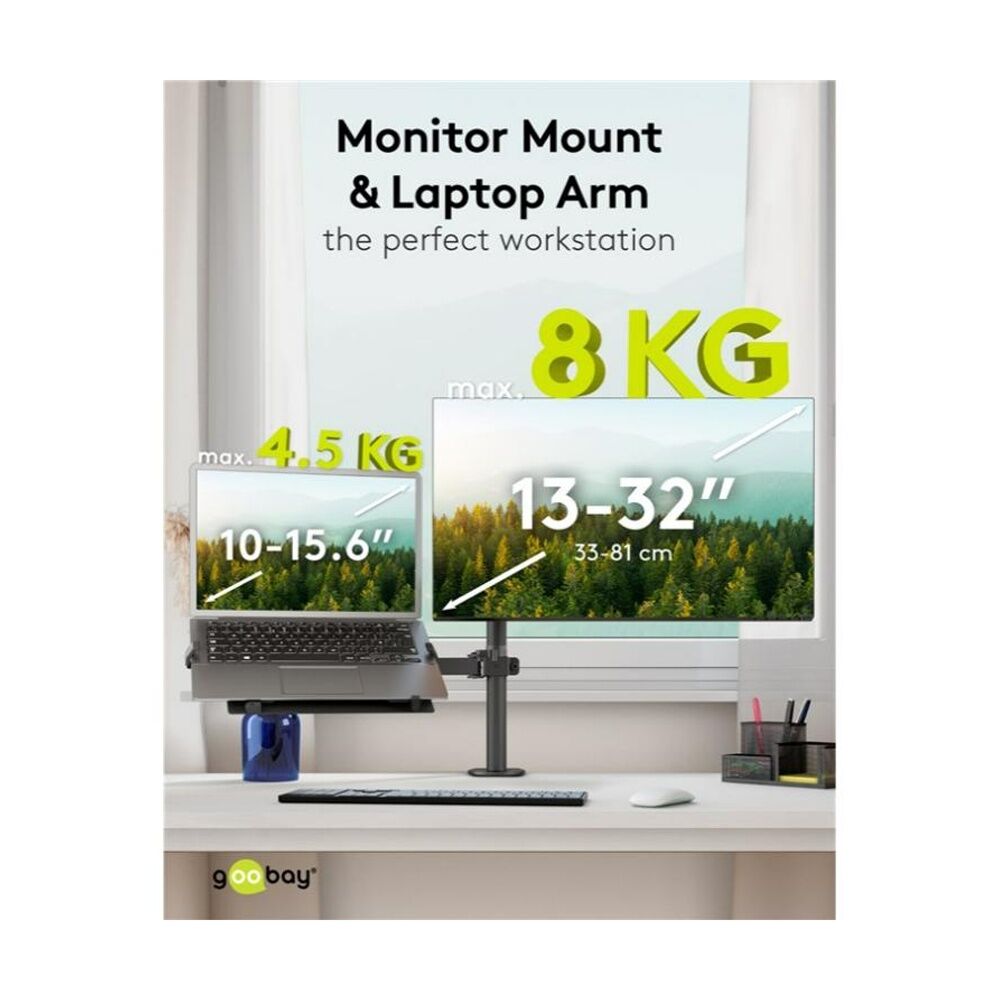 Goobay Monitor Mount Workstation Single Pole 17-32 Adjustable Arm - Black
