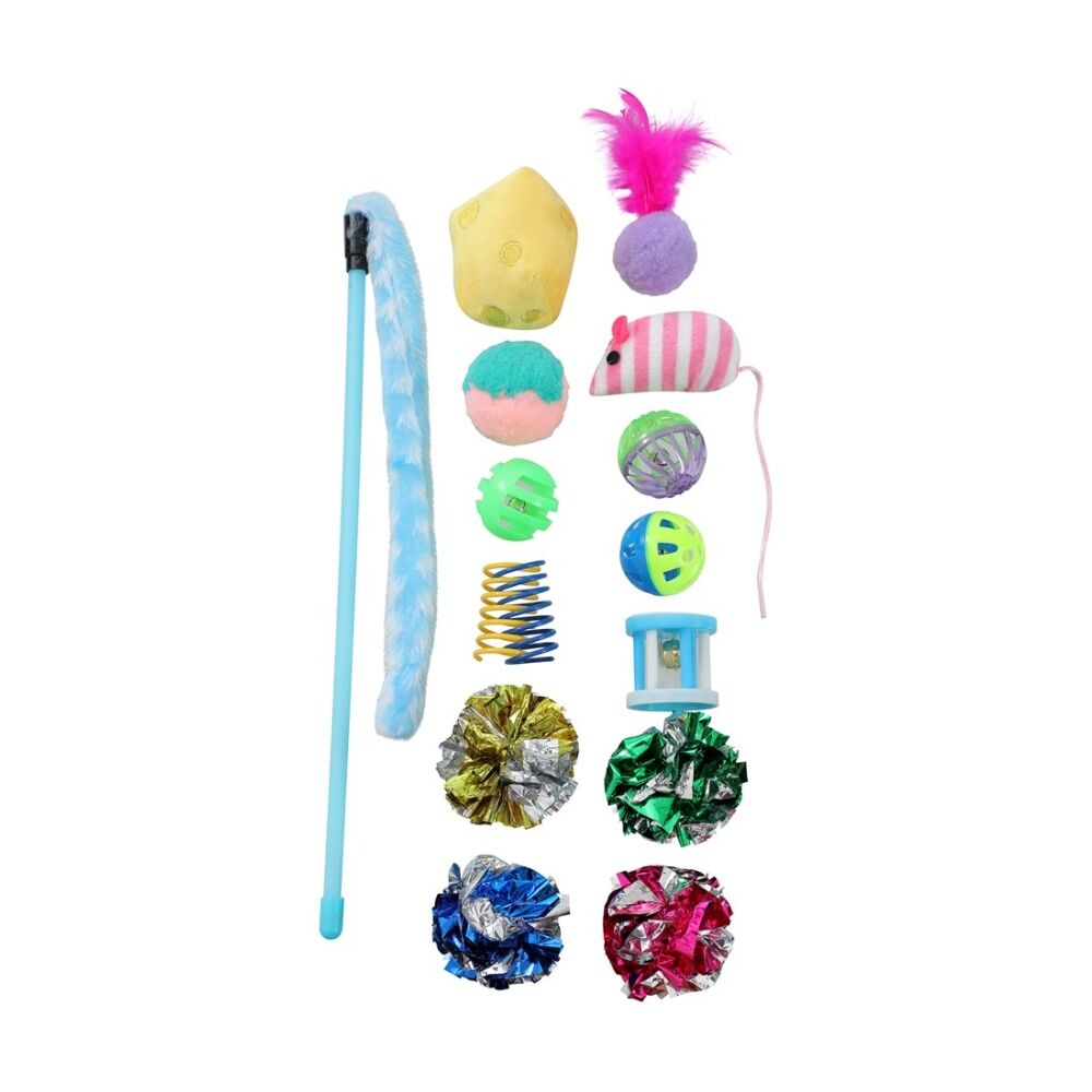 3x 15pc Paws And Claws Pet Cat Dangler/Batting/Pouncing Toy Play Set Multicoloured