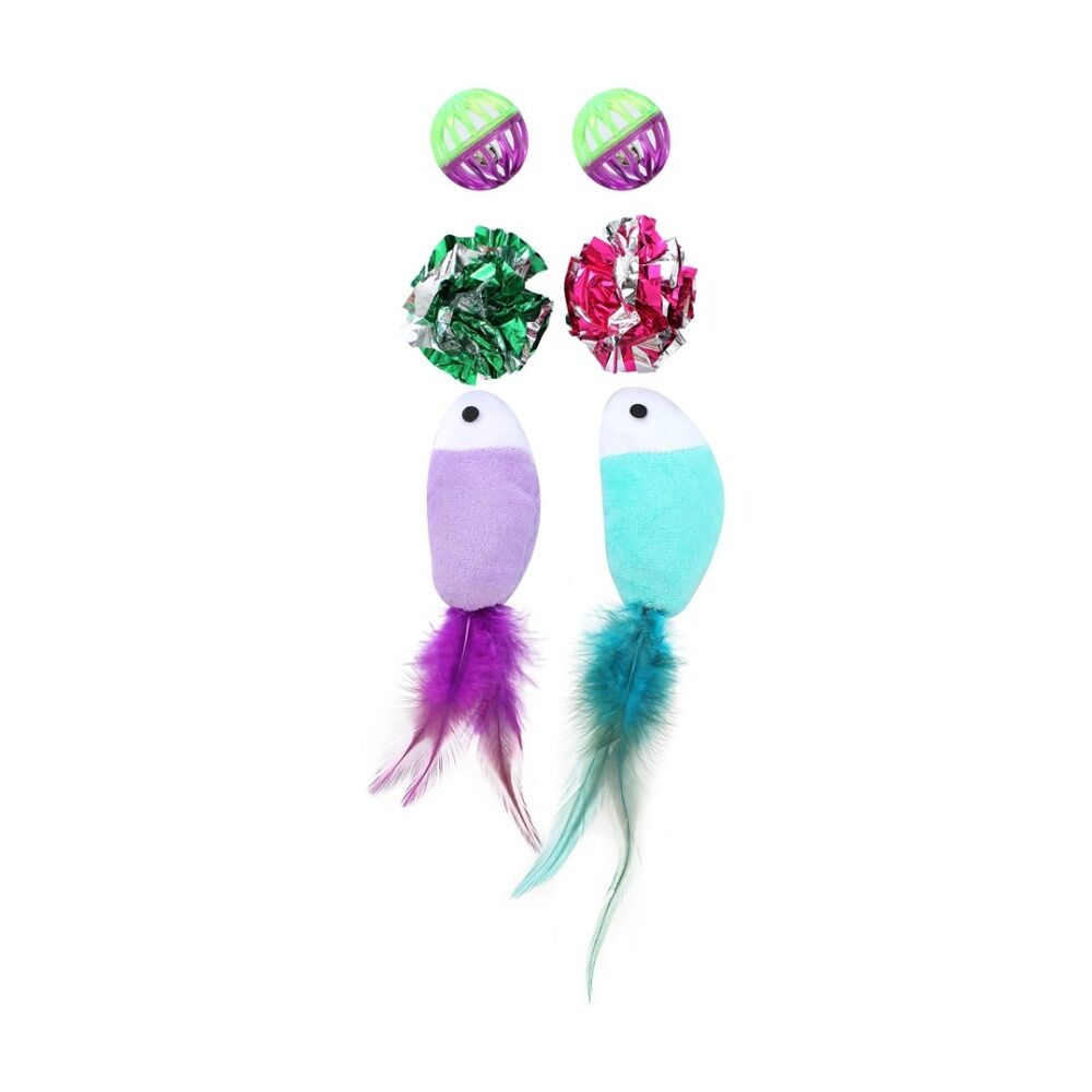 6x 6pc Paws And Claws Pounce Pet Cat Toy Activity Pack Engaging Assortment