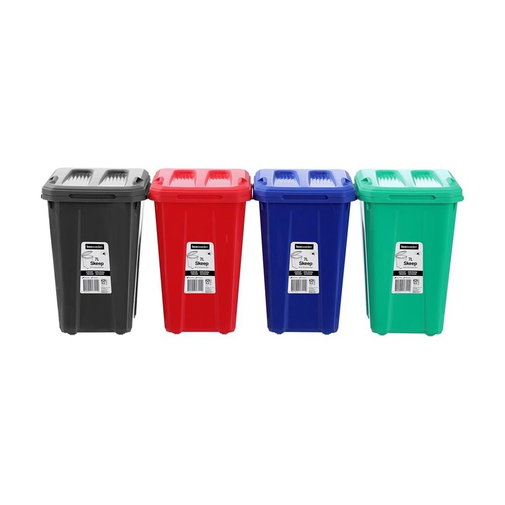 3x Boxsweden Skeep Indoor/Outdoor Durable Mini Wheelie Rubbish Bin 7L Assorted