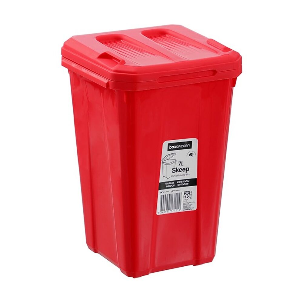 6x Boxsweden Skeep Indoor/Outdoor Durable Mini Wheelie Rubbish Bin 7L Assorted