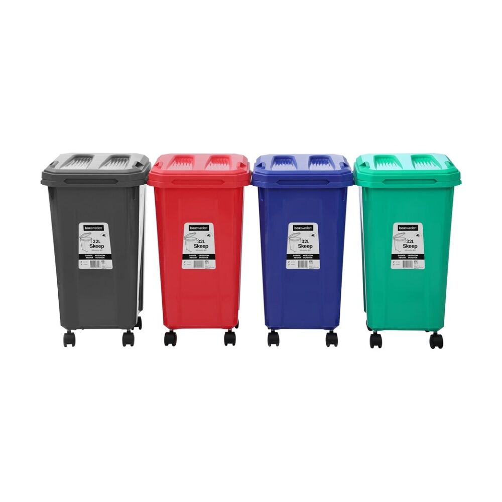 2x Boxsweden Skeep Indoor/Oudoor Durable Wheeled Wheelie Rubbish Bin 32L Assorted