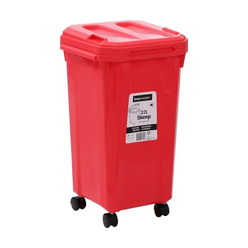 2x Boxsweden Skeep Indoor/Oudoor Durable Wheeled Wheelie Rubbish Bin 32L Assorted