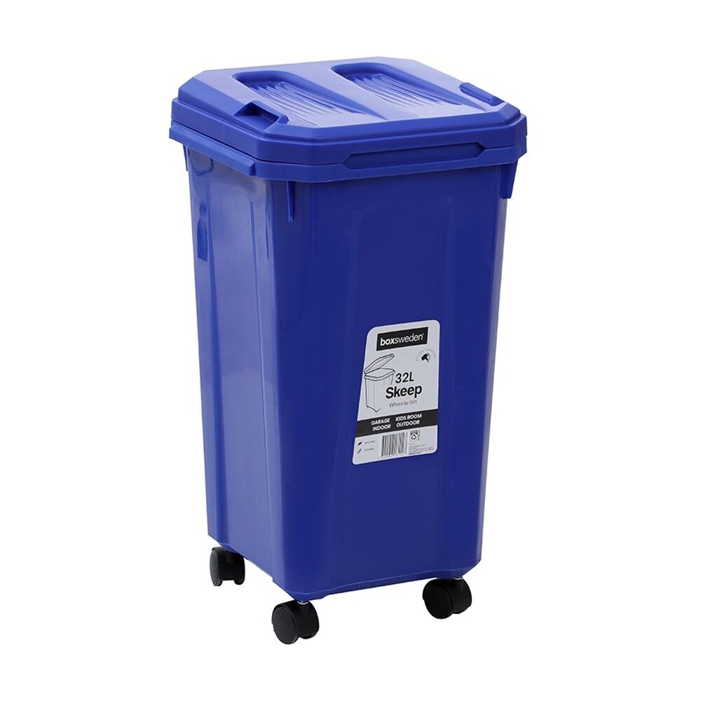 4x Boxsweden Skeep Indoor/Oudoor Durable Wheeled Wheelie Rubbish Bin 32L Assorted