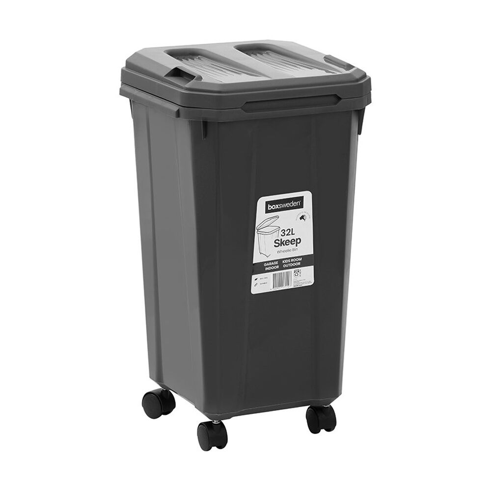 4x Boxsweden Skeep Indoor/Oudoor Durable Wheeled Wheelie Rubbish Bin 32L Assorted