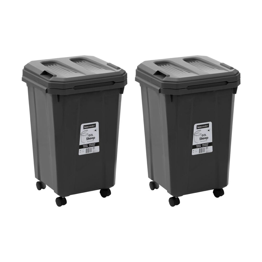 2x Boxsweden Skeep Indoor/Oudoor Durable Wheeled Wheelie Rubbish Bin 60L Assorted