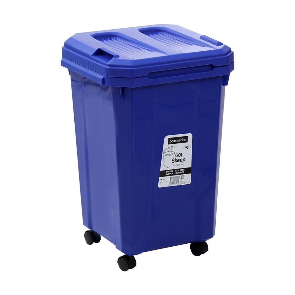 2x Boxsweden Skeep Indoor/Oudoor Durable Wheeled Wheelie Rubbish Bin 60L Assorted