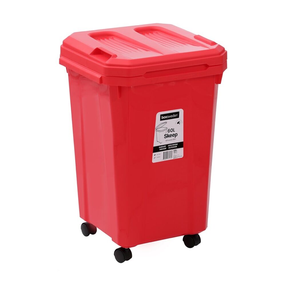 2x Boxsweden Skeep Indoor/Oudoor Durable Wheeled Wheelie Rubbish Bin 60L Assorted