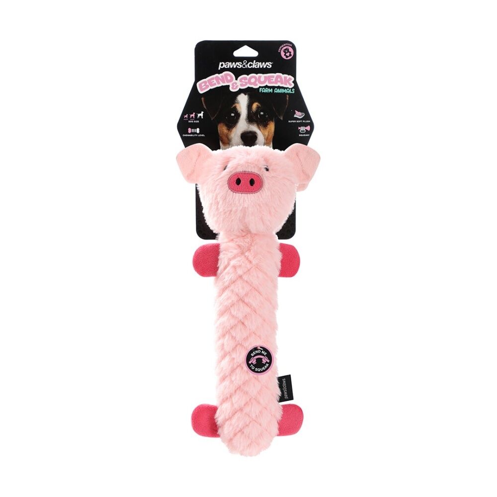 6PK Paws And Claws Pet Dog Toy Bend Squeak Accordion Plush Assorted 40cm