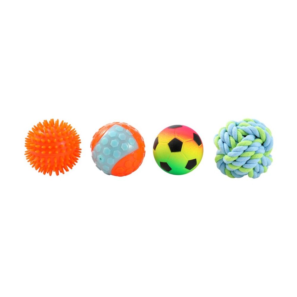12x 4pc Paws And Claws Pet Dog Multi Ball Fetch/Catch Play Toy Set 6.5-7cm