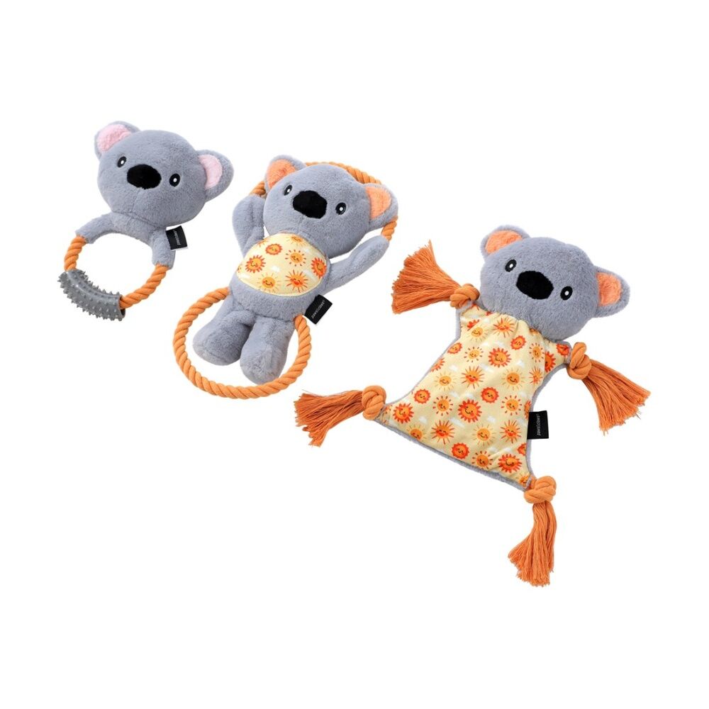 8PK Paws And Claws Plush Koala Double Rope Tugger Pet Dog Toy Squeak 32x15x7cm