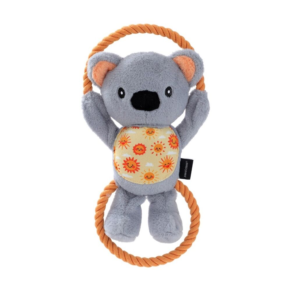 8PK Paws And Claws Plush Koala Double Rope Tugger Pet Dog Toy Squeak 32x15x7cm