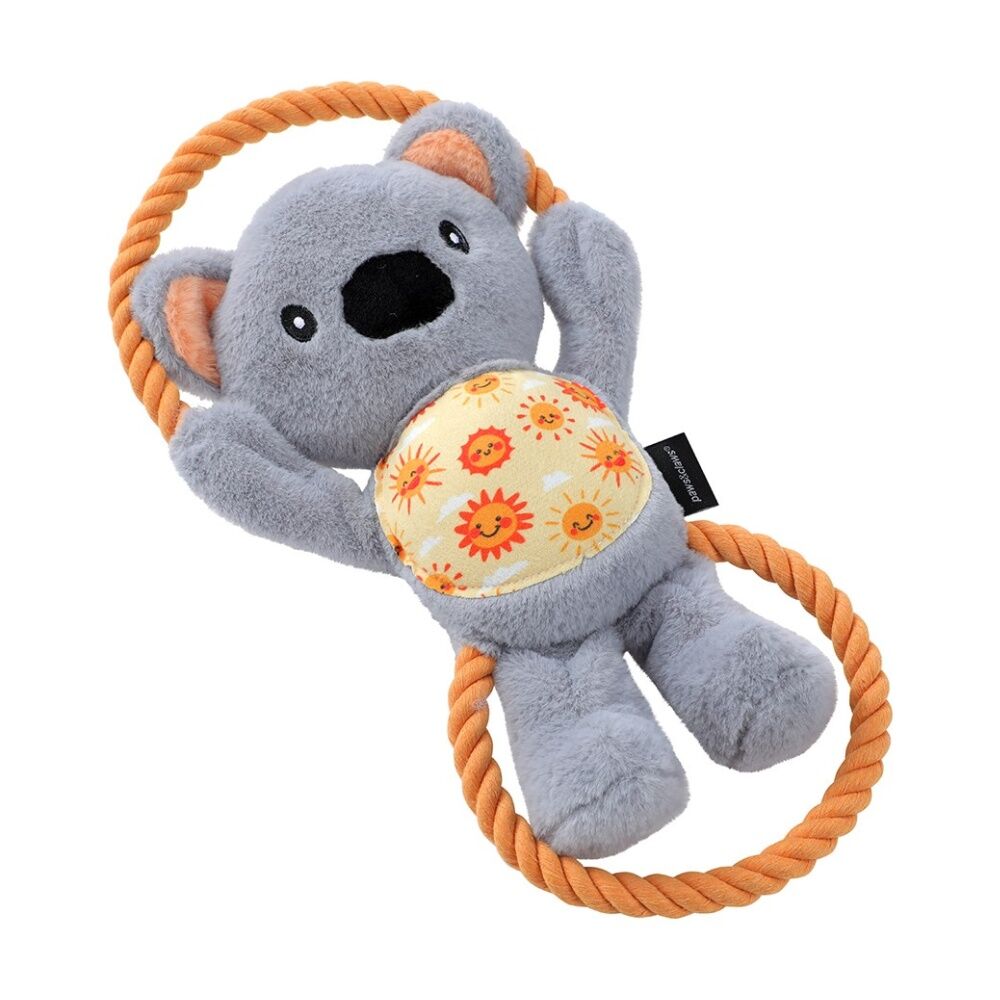 8PK Paws And Claws Plush Koala Double Rope Tugger Pet Dog Toy Squeak 32x15x7cm