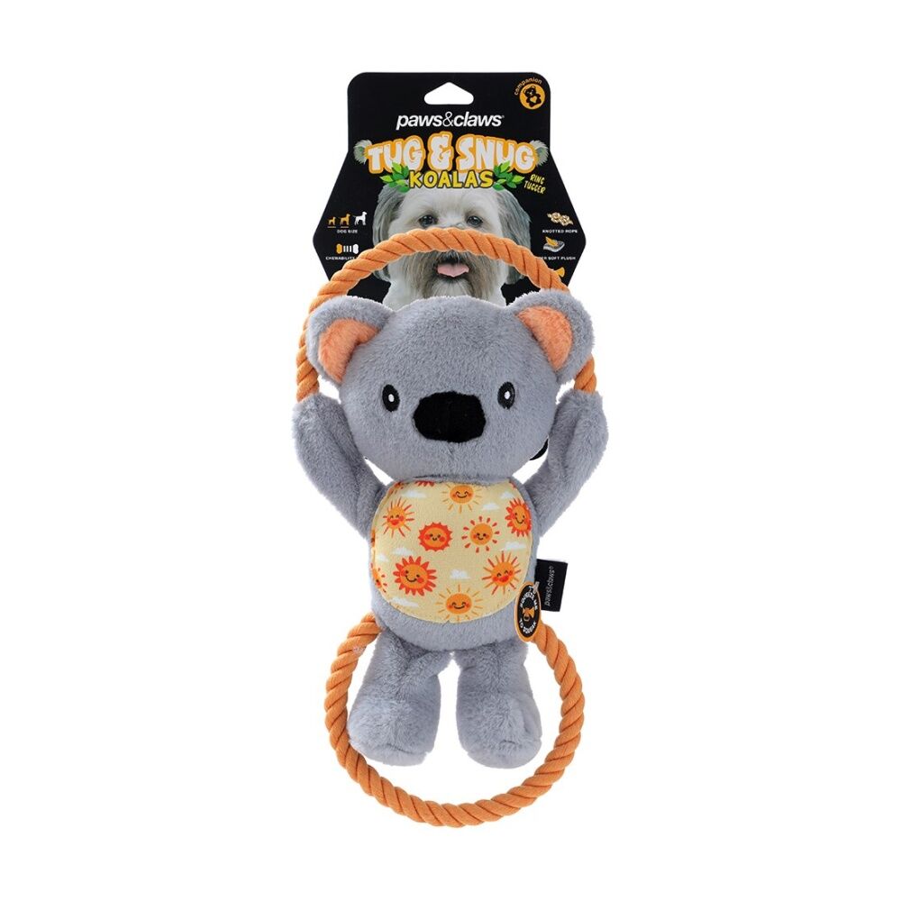 8PK Paws And Claws Plush Koala Double Rope Tugger Pet Dog Toy Squeak 32x15x7cm