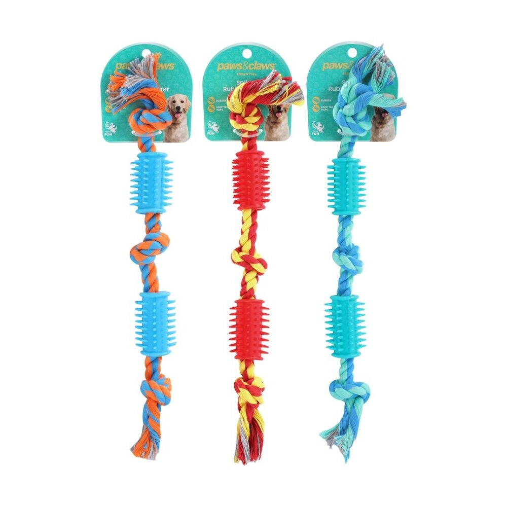 12x Paws And Claws Rope & Spikey Rubber Durable Pet Dog Tug/Chew/Fetch Toy Assorted
