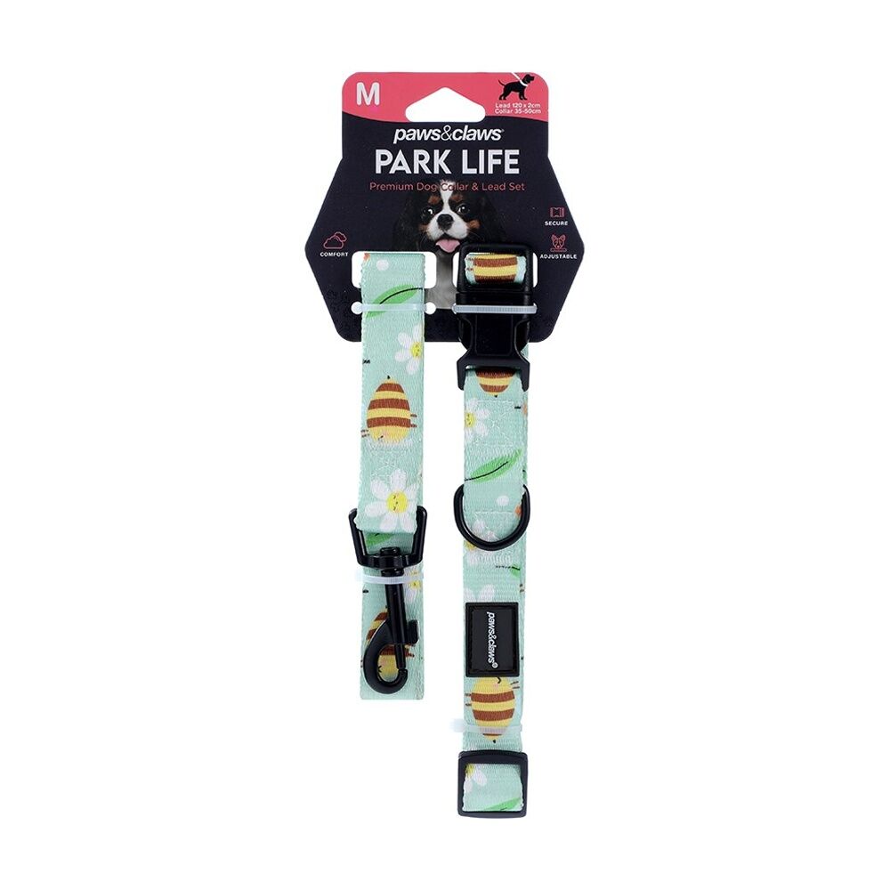 3PK Paws And Claws Pet Dog Collar Lead Set Medium 120x2cm 35-50cm