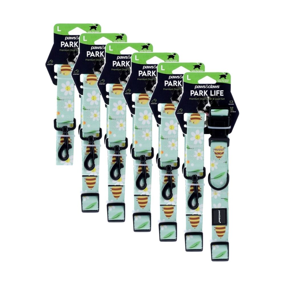 6PK Paws And Claws Pet Dog Collar Lead Set Large 120x2.5cm 45-65cm
