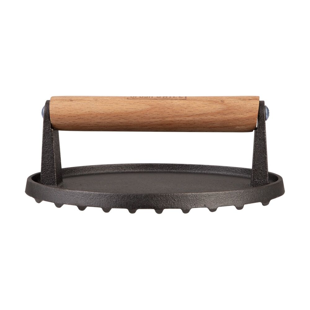 Urban Grill Cast Iron Round BBQ Press W/ Ridged Base 17.5cm Diameter