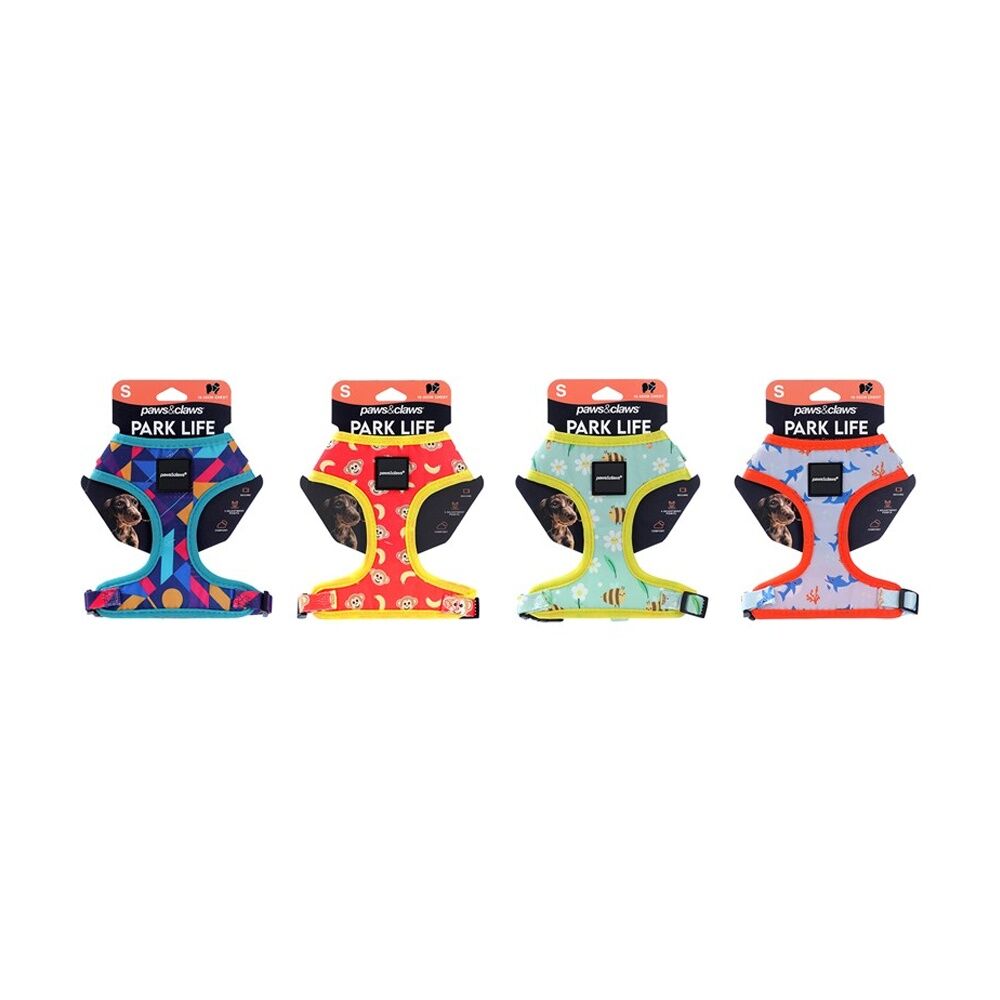 3PK Paws And Claws Park Life Printed Pet Dog Harness Assorted Small 15-32cm