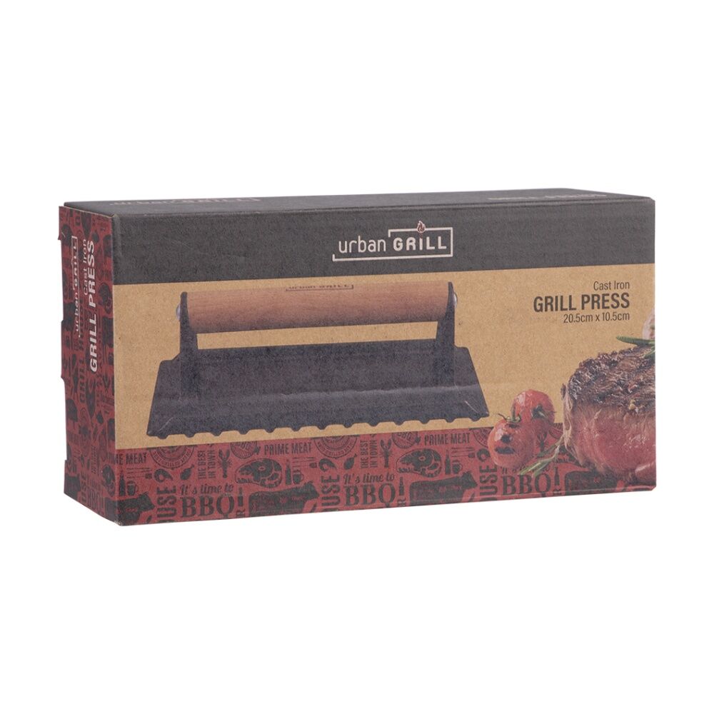 2PK Urban Grill Cast Iron Rectangle BBQ Press W/ Ridged Base 20.5x10.5cm