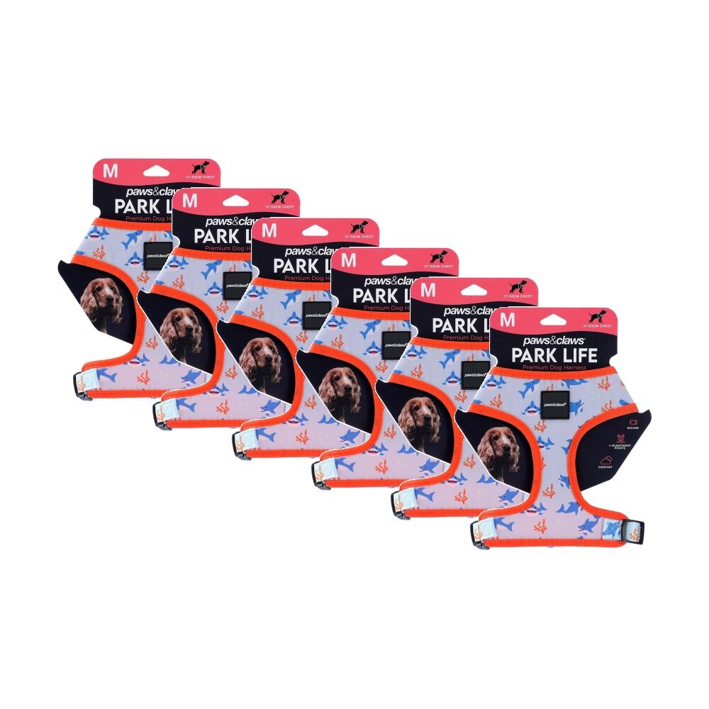6x 4pc Paws And Claws Park Life Printed Pet Dog Harness Set Assorted M 37-50cm