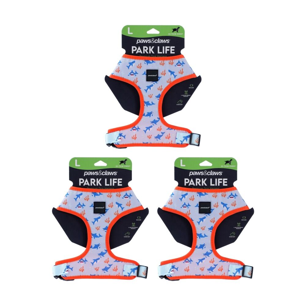3PK Paws And Claws Park Life Printed Pet Dog Harness Assorted Large 50-70cm