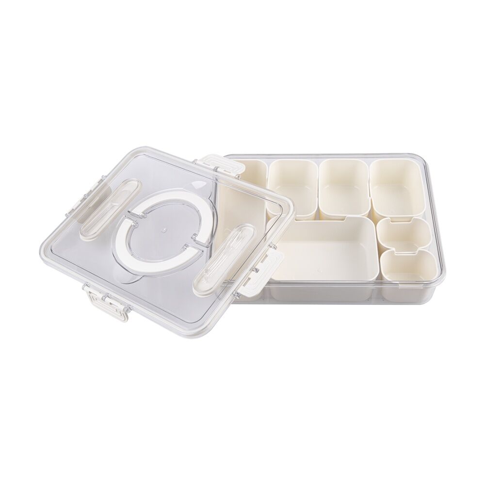 2PK Alfresco Lane Rectangular Grazing Box W/ 7 Compartments & Food Picks Cream
