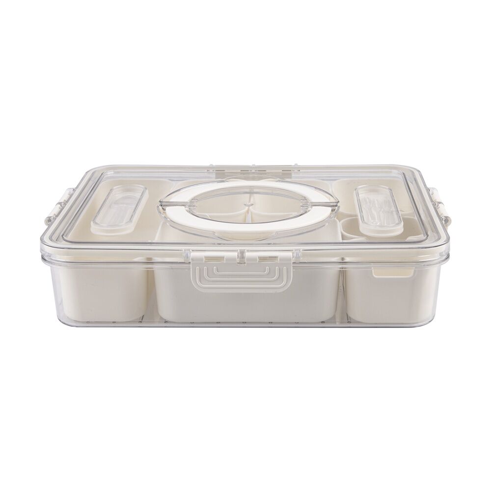 2PK Alfresco Lane Rectangular Grazing Box W/ 7 Compartments & Food Picks Cream
